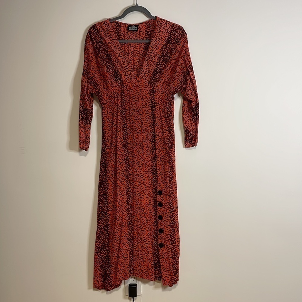 Angie Maxi Dress Med Coral Orange Kimono Animal Print Bohemian Comfortable - Picture 2 of 13